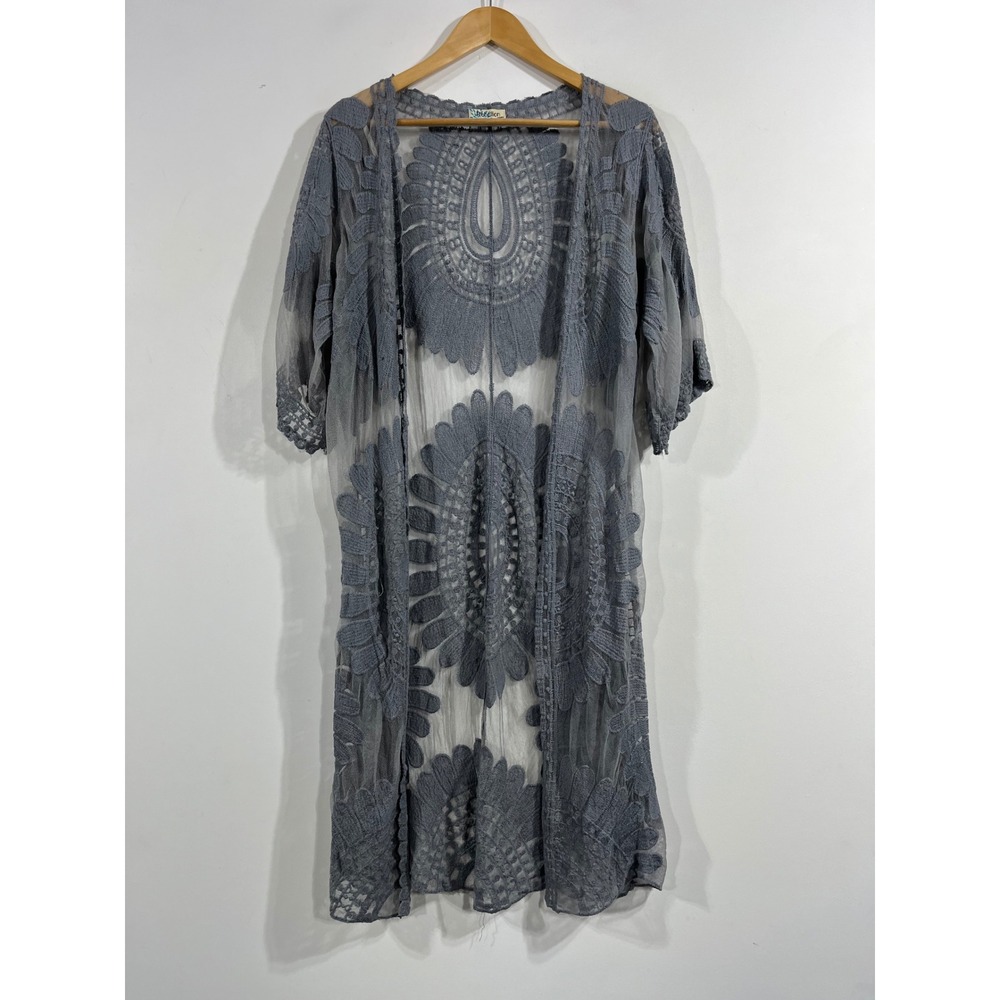 Rebellion Fairy Grunge Boho Festival Lace Mesh Long Kimono Open Front Medium y2k